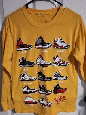 Yellow Retro Sneaker Graphic Long Sleeve Tee